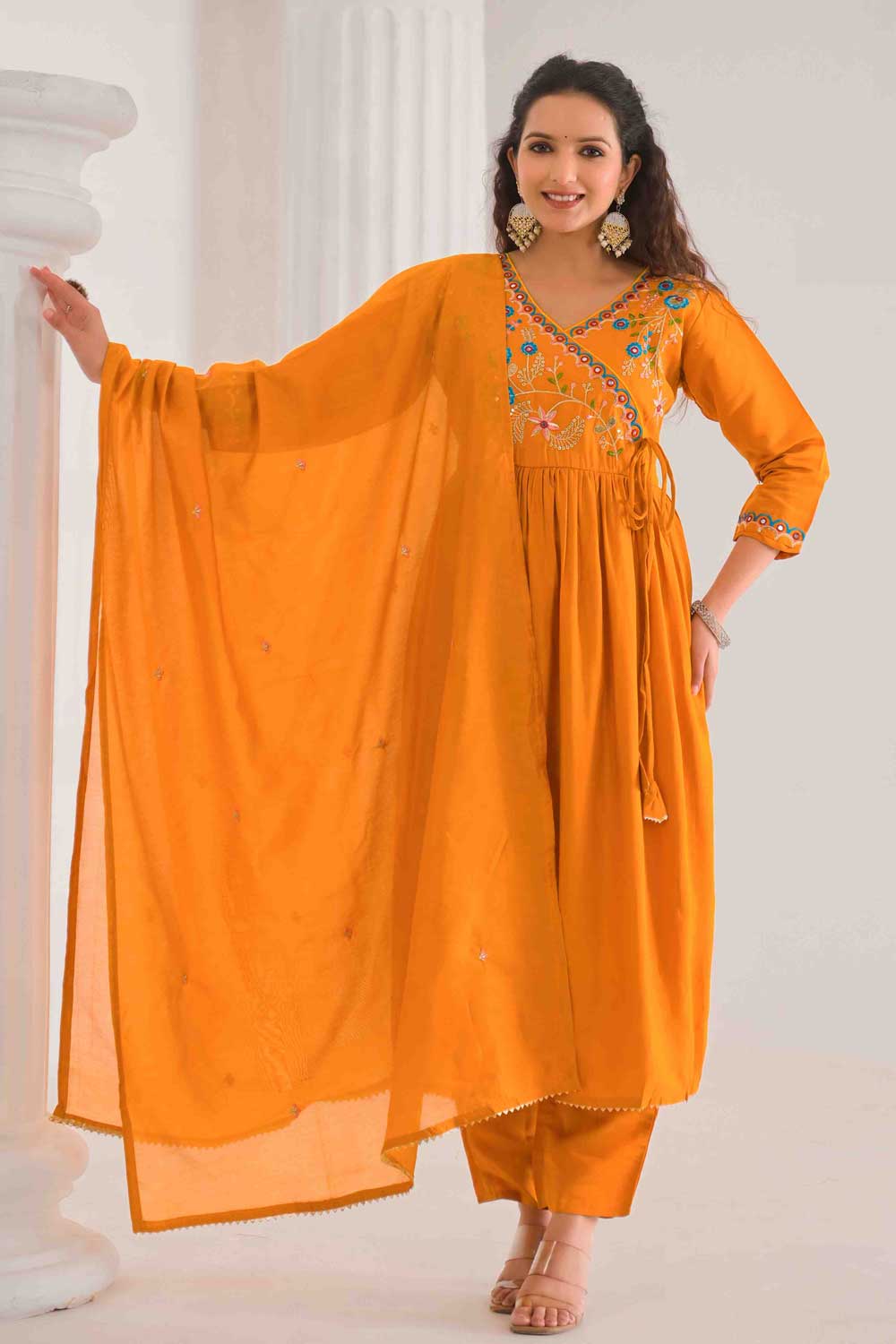 Trendy Viscose Fabric Orange Color Readymade Salwar Suit | Buy Online India