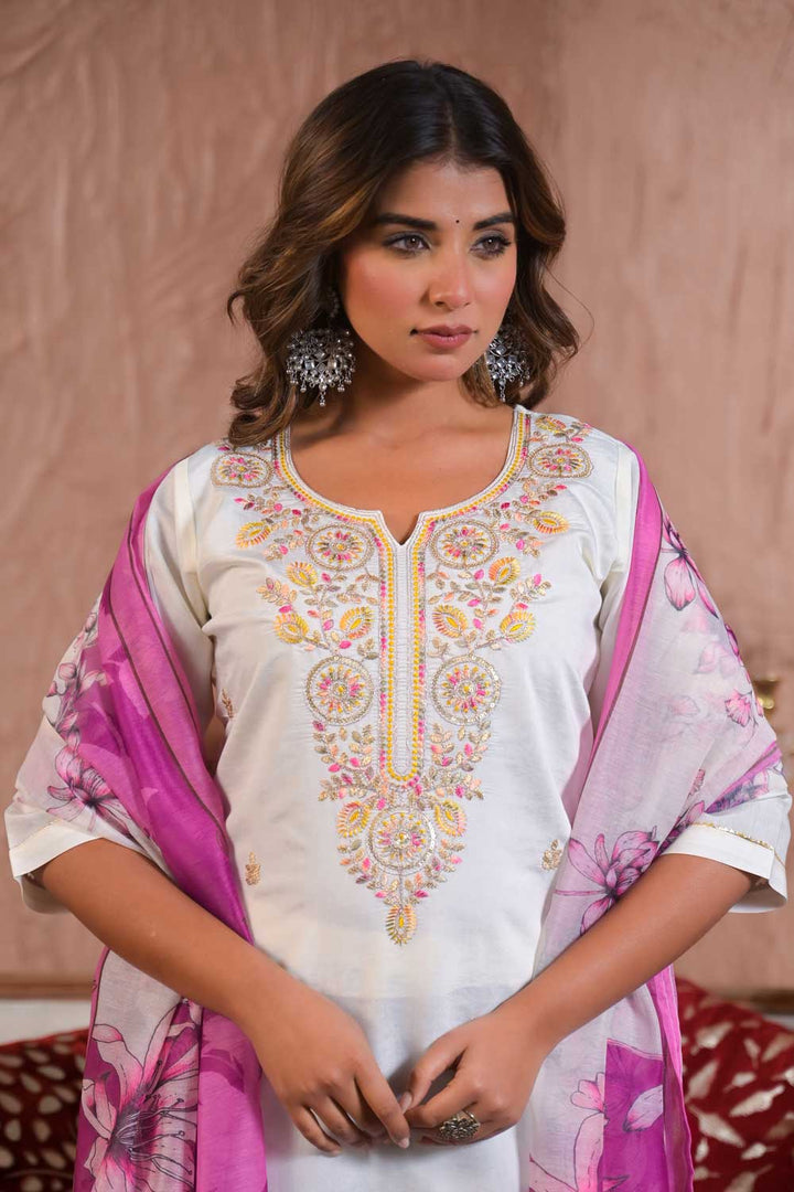 White Color Viscose Fabric Chic Readymade Salwar Suit | Buy Online India