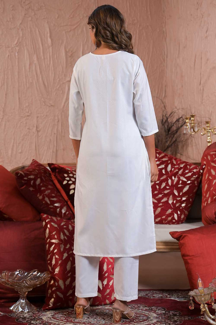 White Color Viscose Fabric Chic Readymade Salwar Suit | Buy Online India