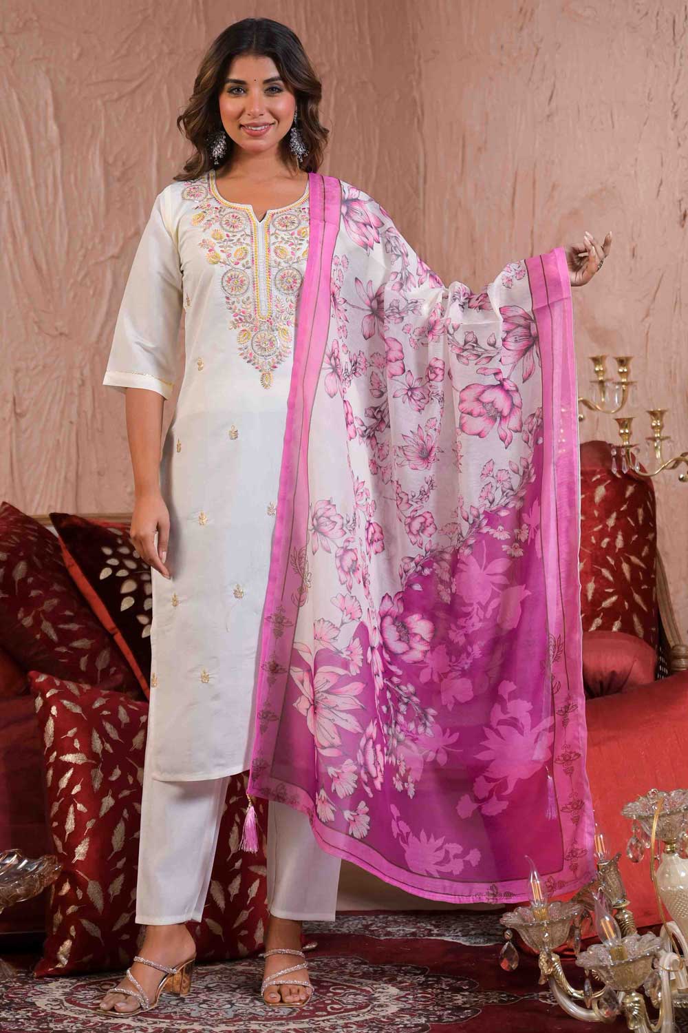 White Color Viscose Fabric Chic Readymade Salwar Suit | Buy Online India