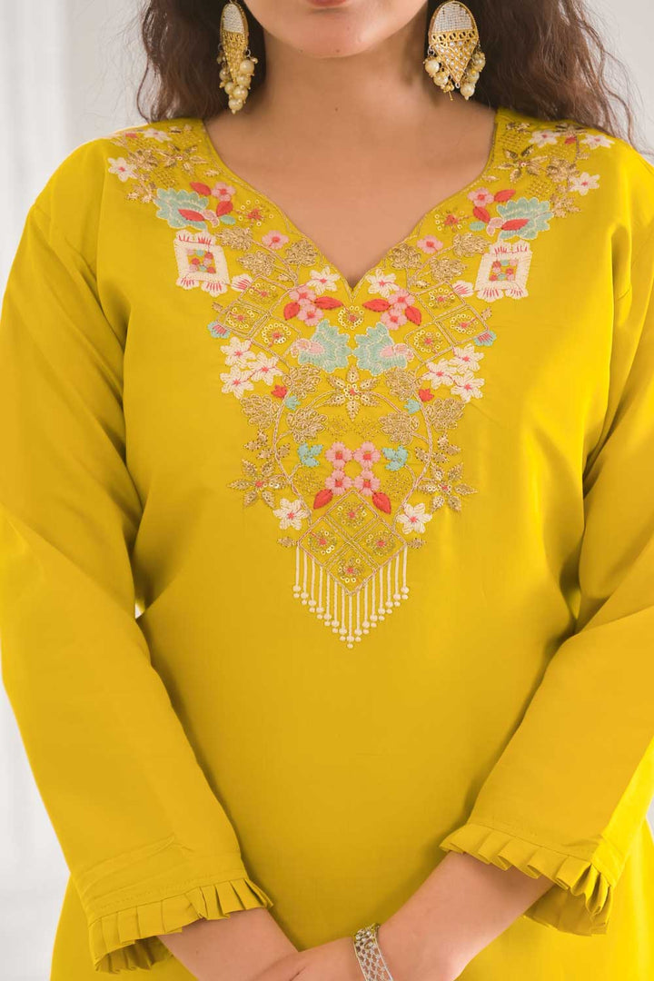 Soothing Yellow Color Viscose Fabric Readymade Salwar Suit | Buy Online India