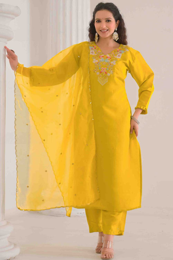Soothing Yellow Color Viscose Fabric Readymade Salwar Suit | Buy Online India