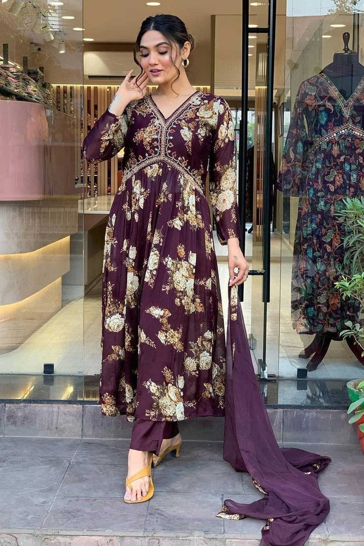Georgette Fabric Wine Color Gorgeous Readymade Salwar Suit | Buy Online India