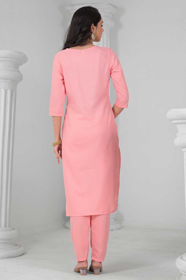 Fabulous Rayon Fabric Pink Color Readymade Salwar Suit | Buy Online India