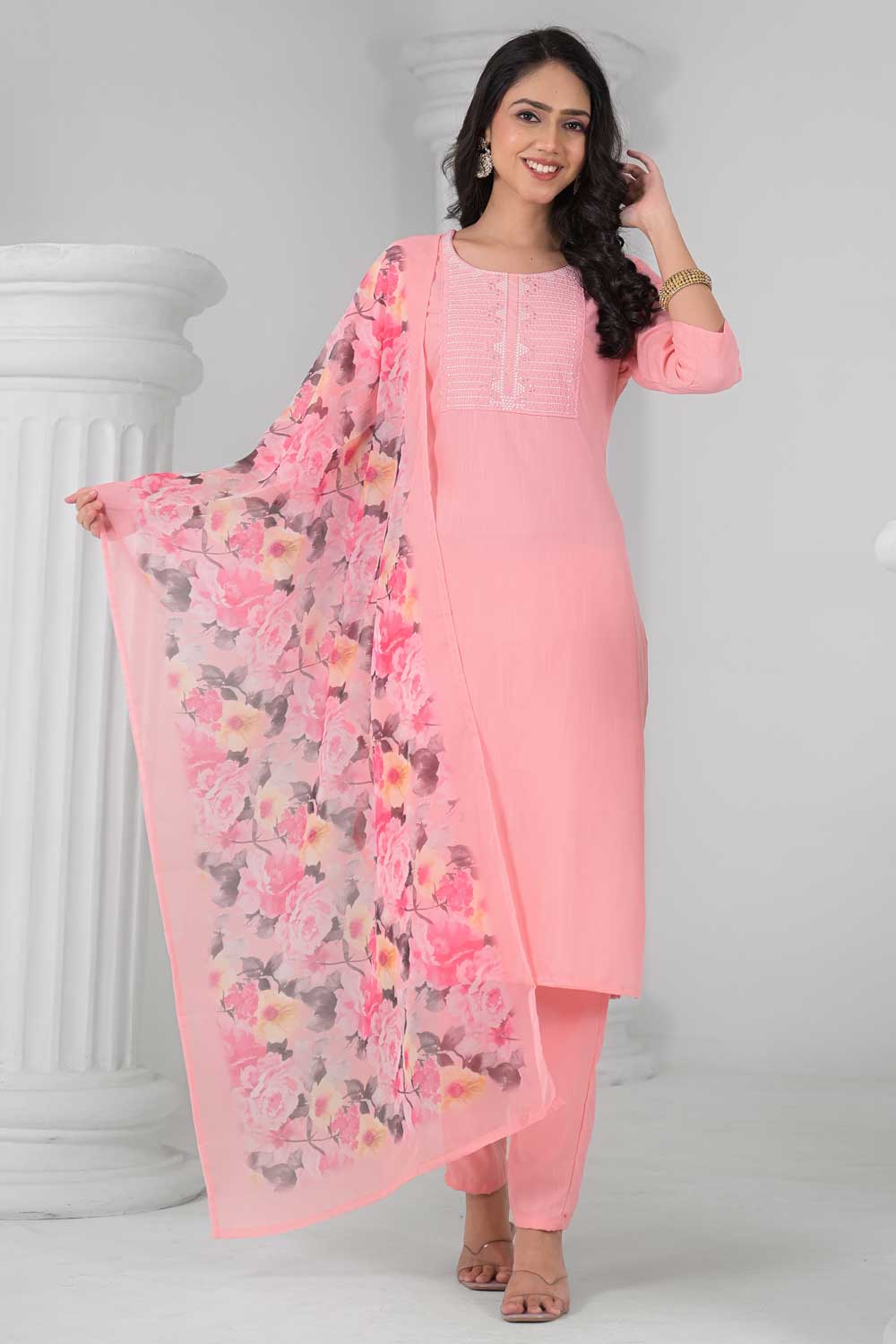 Fabulous Rayon Fabric Pink Color Readymade Salwar Suit | Buy Online India