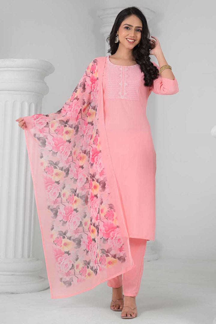 Fabulous Rayon Fabric Pink Color Readymade Salwar Suit | Buy Online India