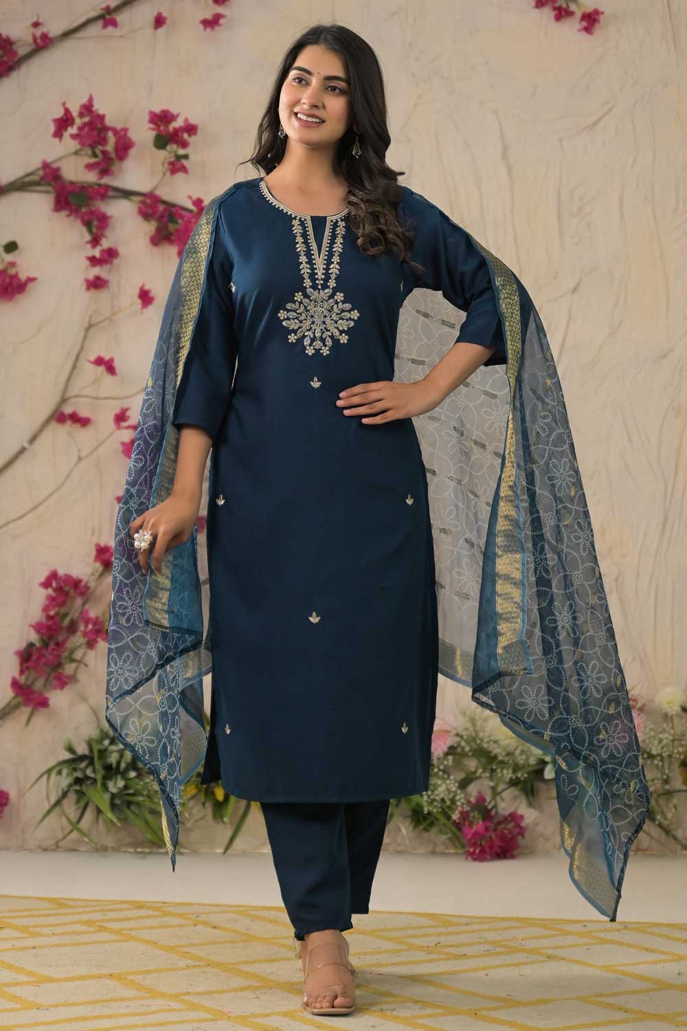 Rayon Fabric Trendy Navy Blue Color Readymade Salwar Suit | Buy Online India