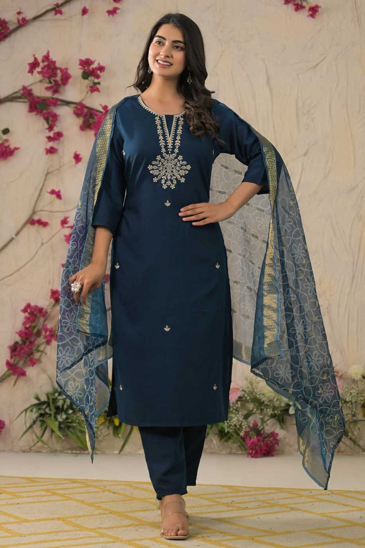 Rayon Fabric Trendy Navy Blue Color Readymade Salwar Suit | Buy Online India