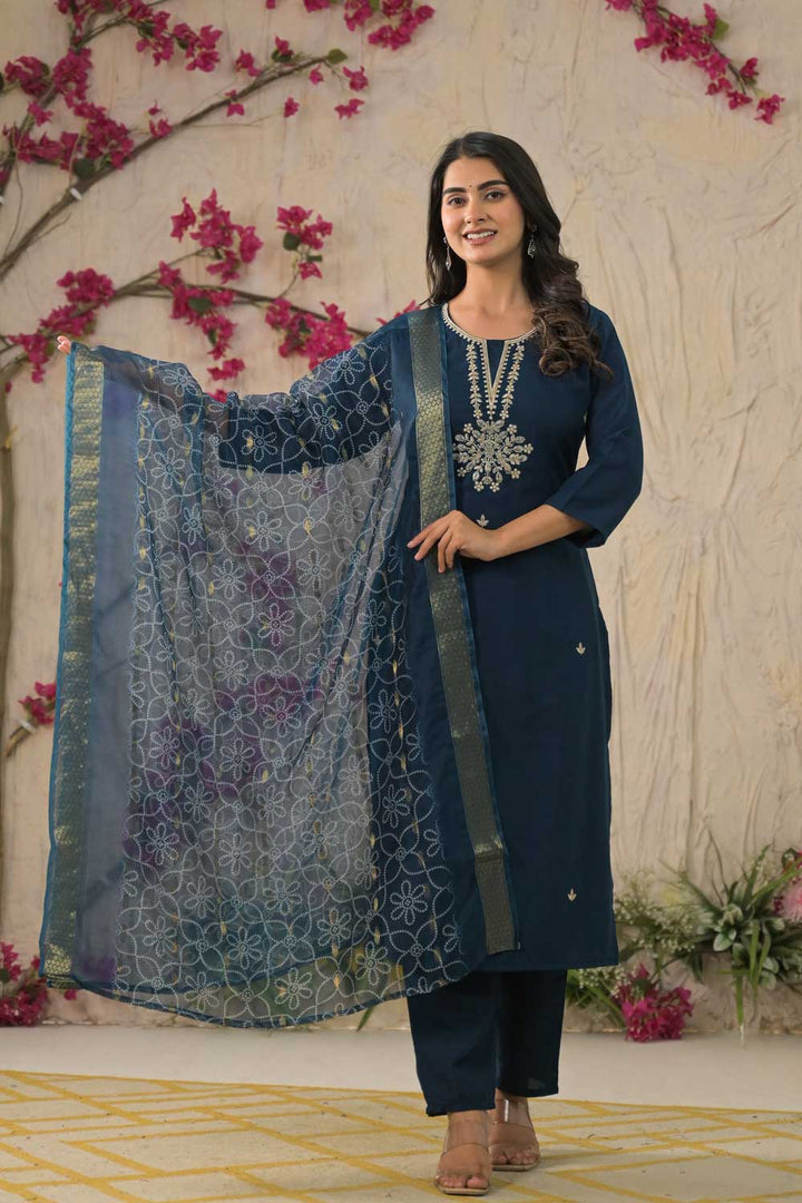 Rayon Fabric Trendy Navy Blue Color Readymade Salwar Suit | Buy Online India
