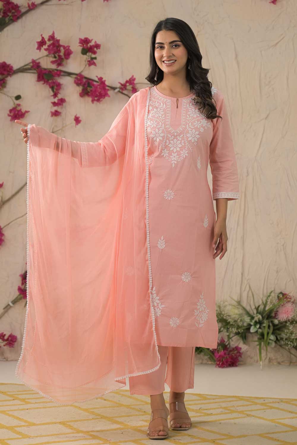 Peach Color Cotton Fabric Beautiful Readymade Salwar Suit | Buy Online India