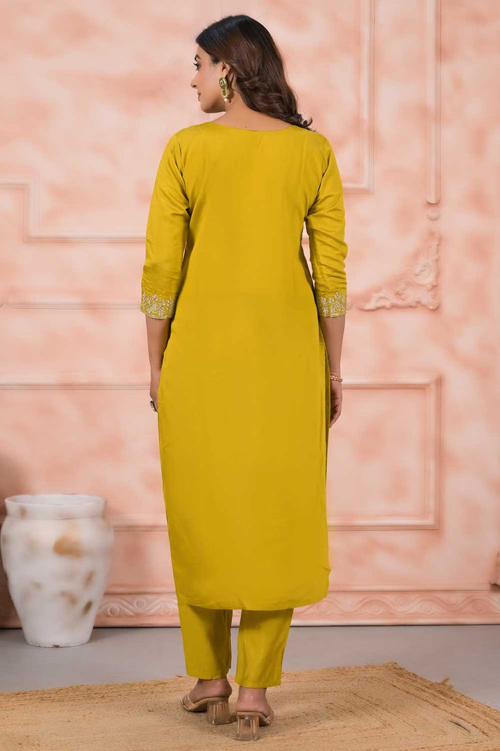 Yellow Color Chanderi Fabric Engaging Readymade Salwar Suit | Buy Online India