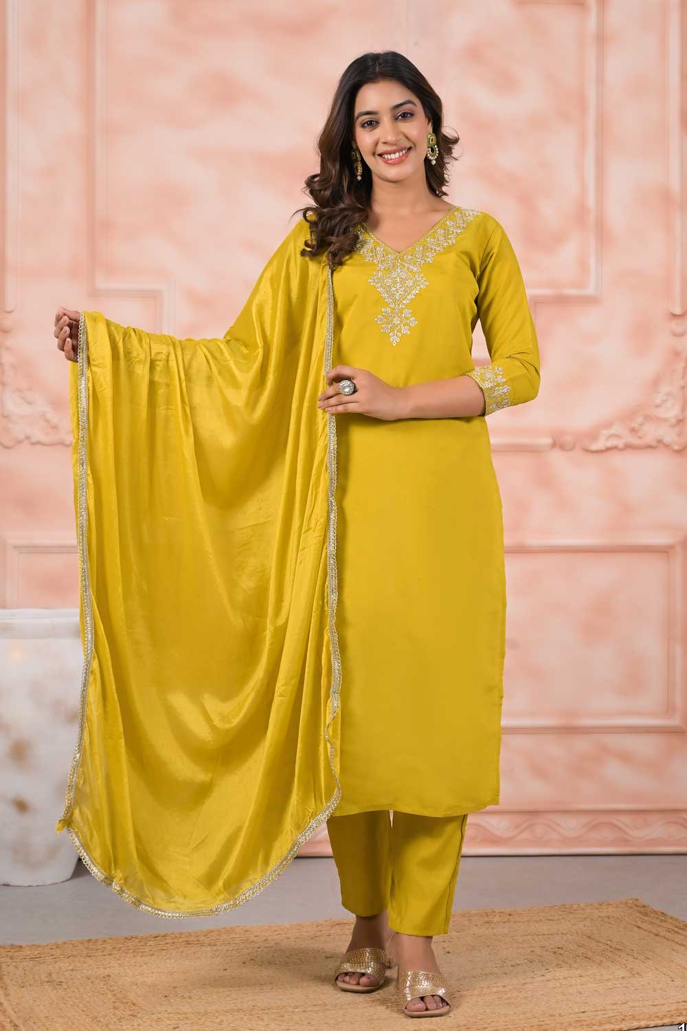 Yellow Color Chanderi Fabric Engaging Readymade Salwar Suit | Buy Online India