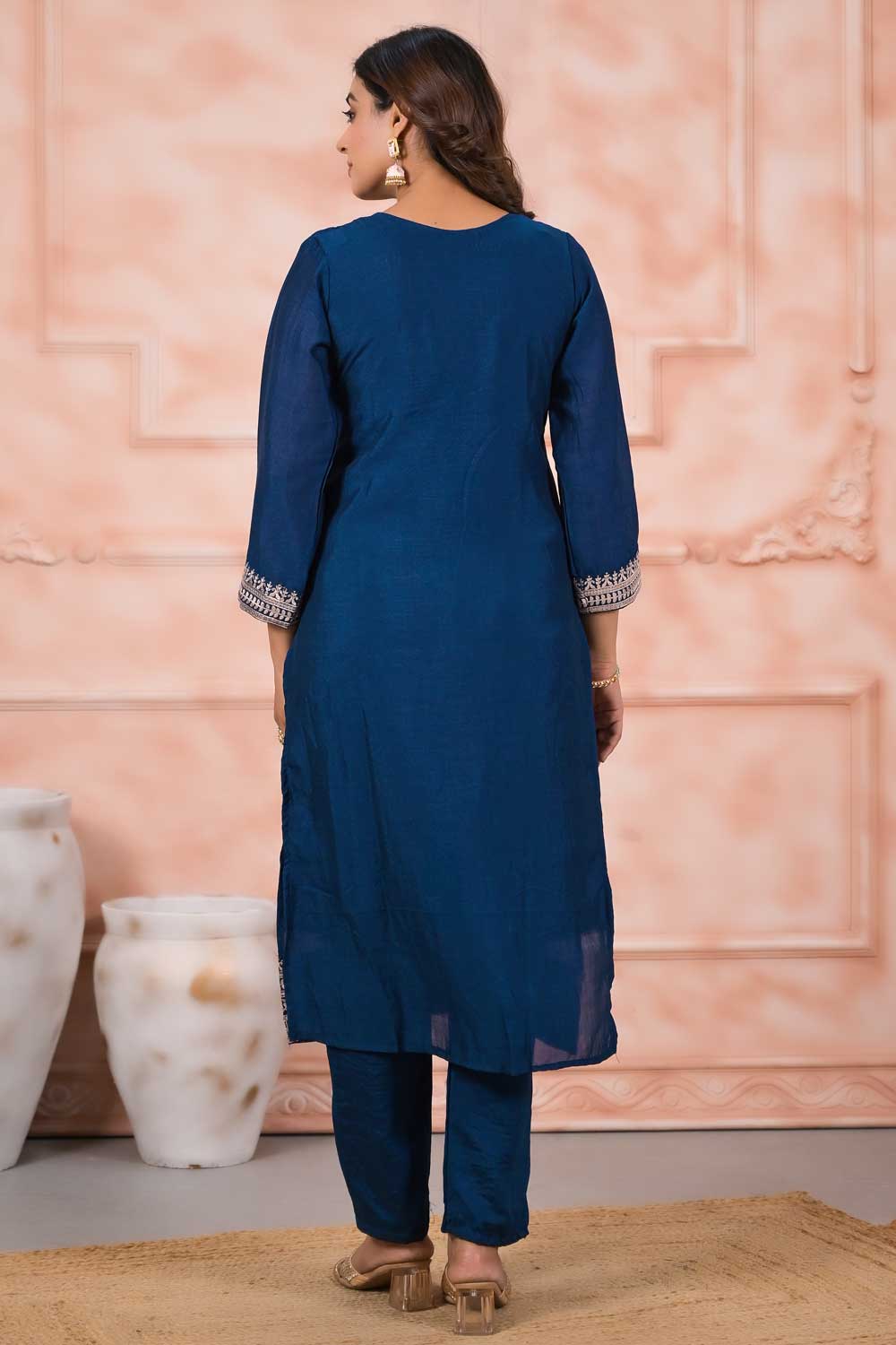 Creative Navy Blue Color Art Silk Fabric Readymade Salwar Suit | Buy Online India