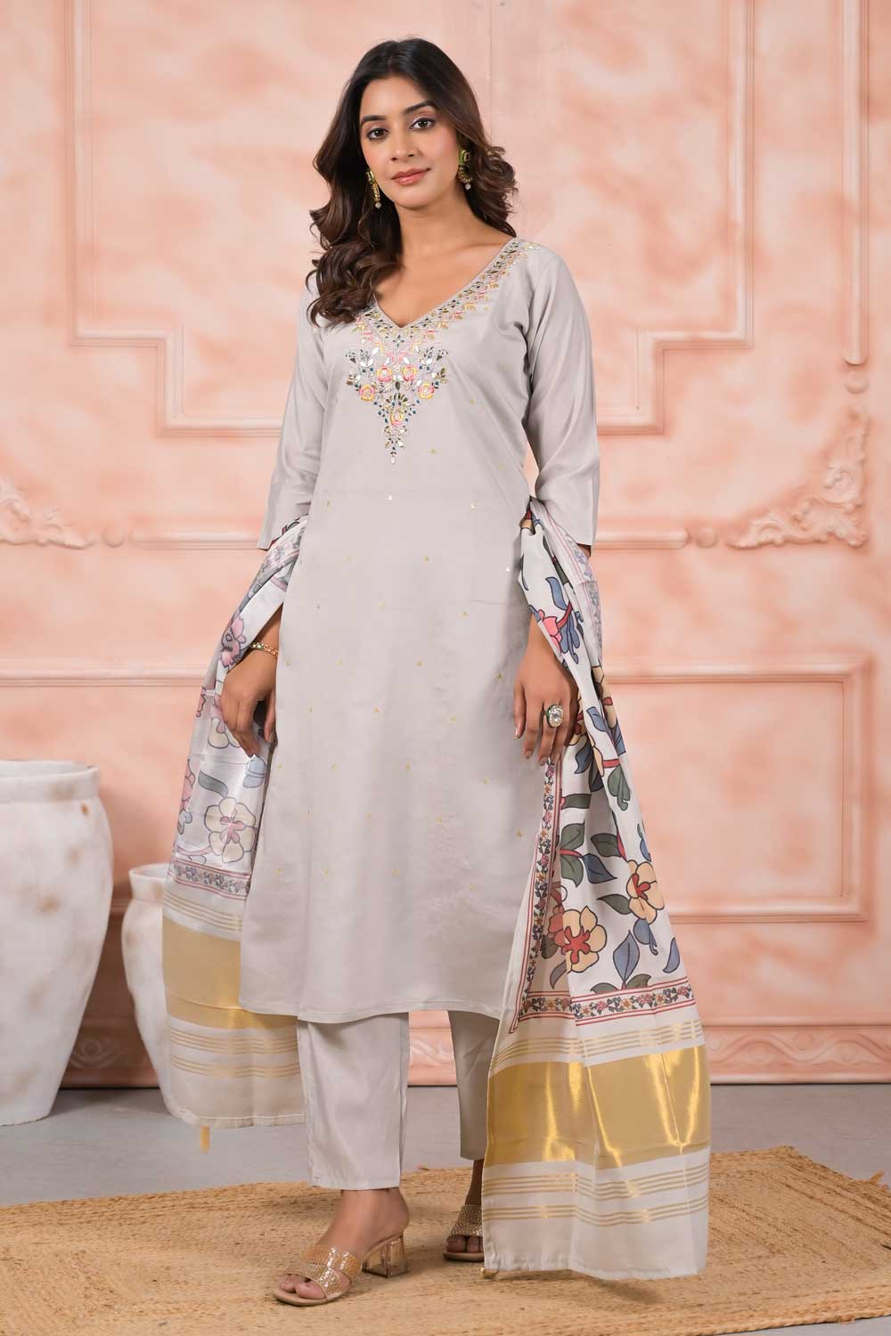 Excellent Viscose Fabric Off White Color Readymade Salwar Suit | Buy Online India