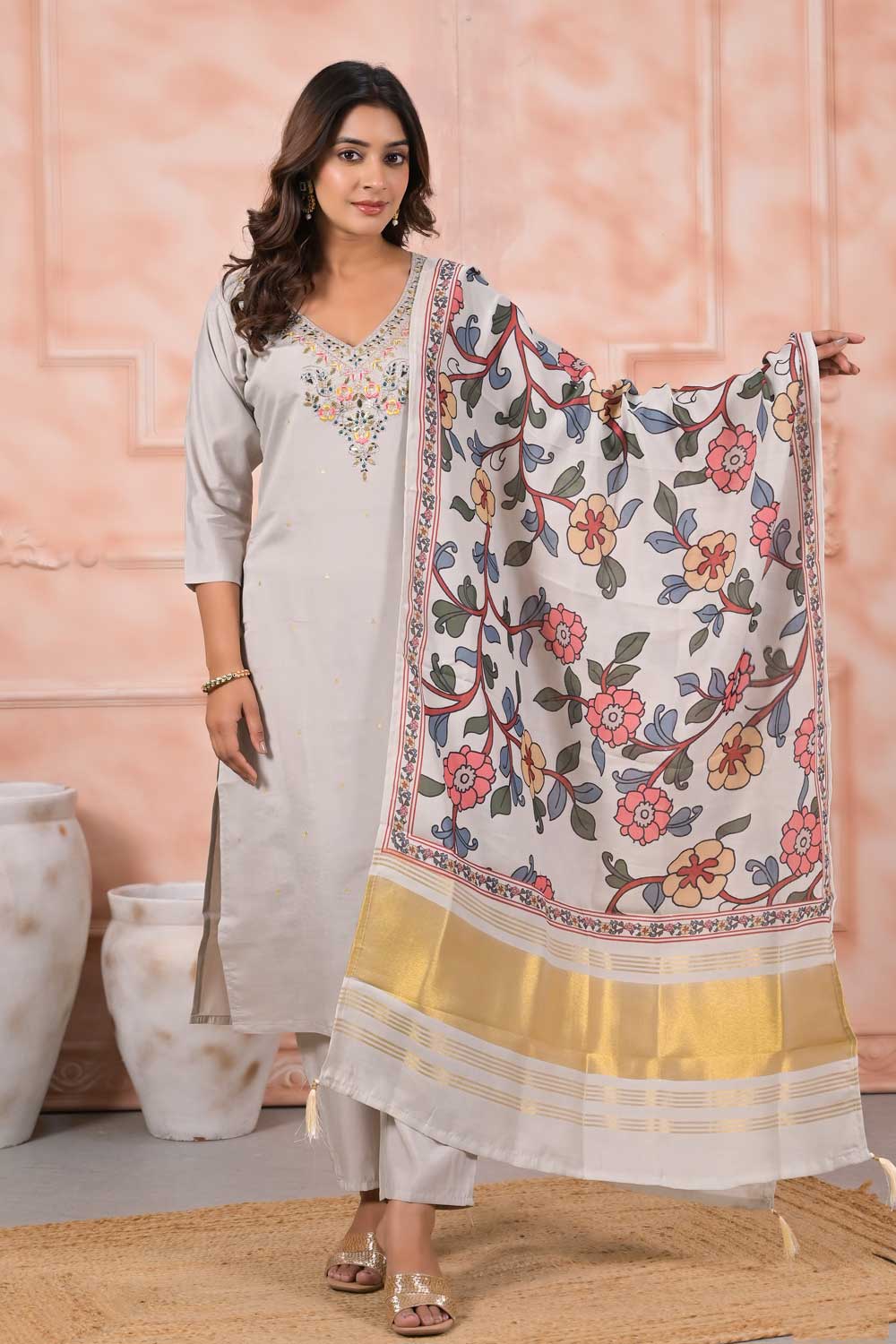 Excellent Viscose Fabric Off White Color Readymade Salwar Suit | Buy Online India