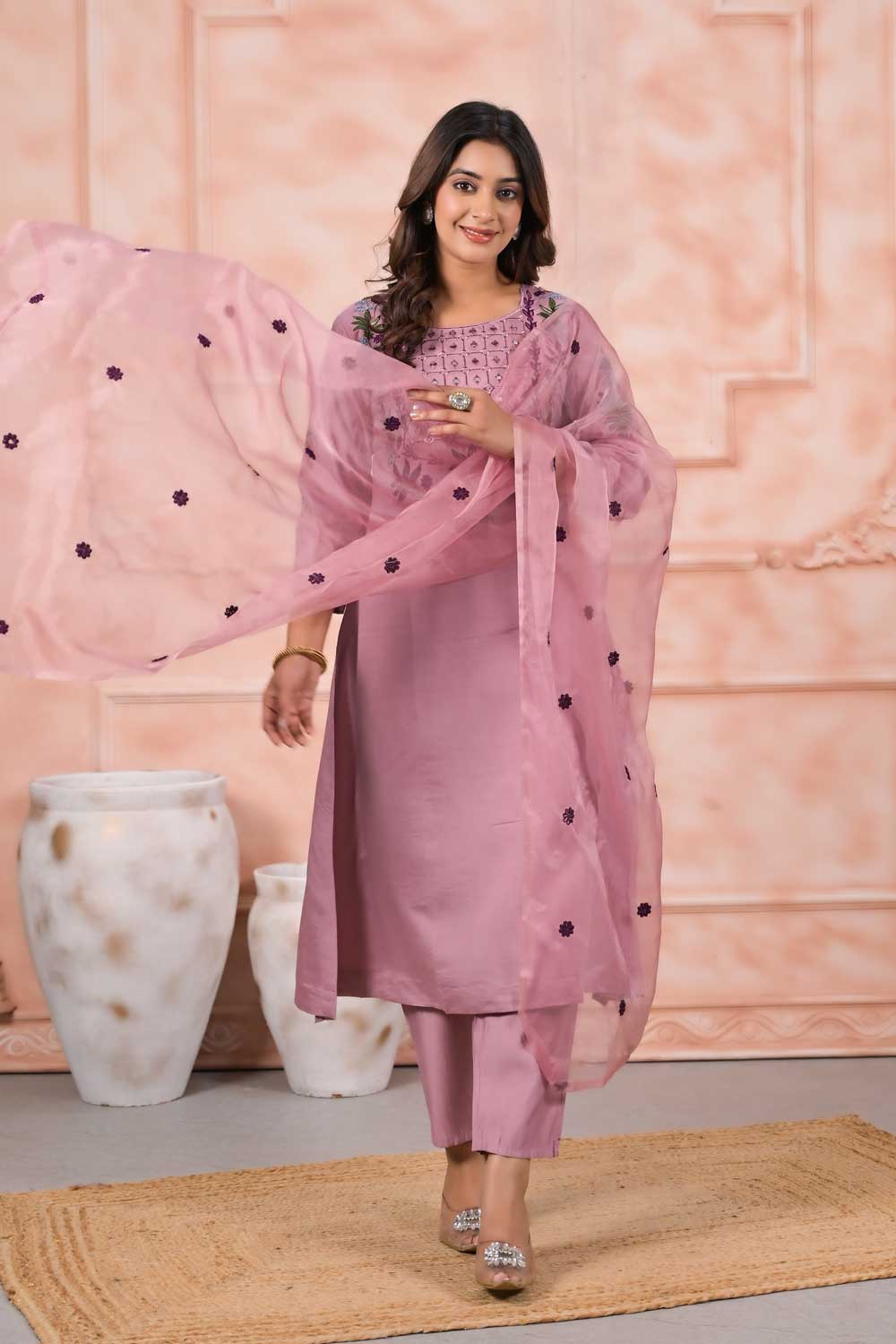 Pink Color Chanderi Silk Fabric Stunning Readymade Salwar Suit | Buy Online India