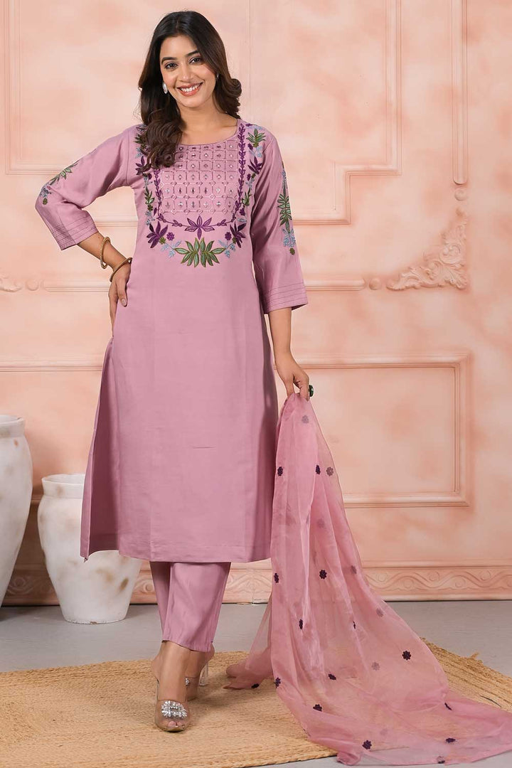 Pink Color Chanderi Silk Fabric Stunning Readymade Salwar Suit | Buy Online India