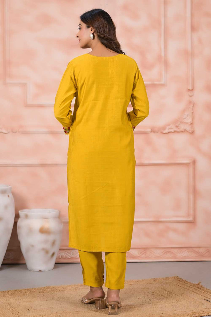 Beguiling Yellow Color Art Silk Fabric Readymade Salwar Suit | Buy Online India