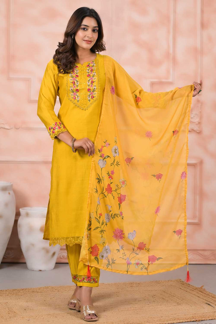 Beguiling Yellow Color Art Silk Fabric Readymade Salwar Suit | Buy Online India