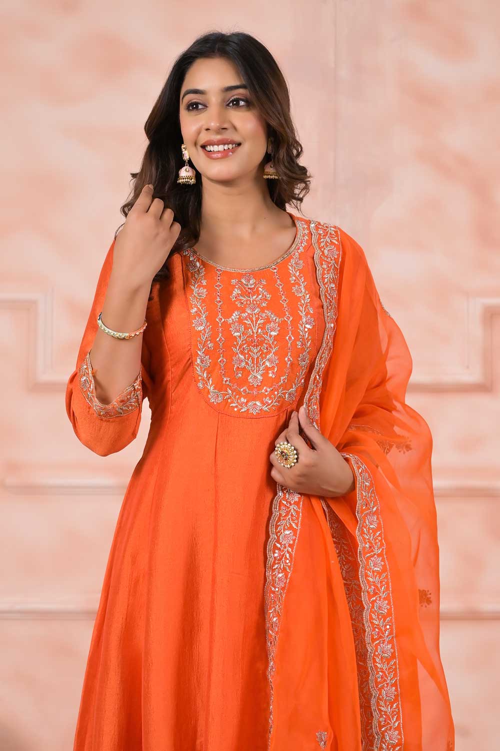 Incredible Rayon Fabric Orange Color Readymade Salwar Suit | Buy Online India