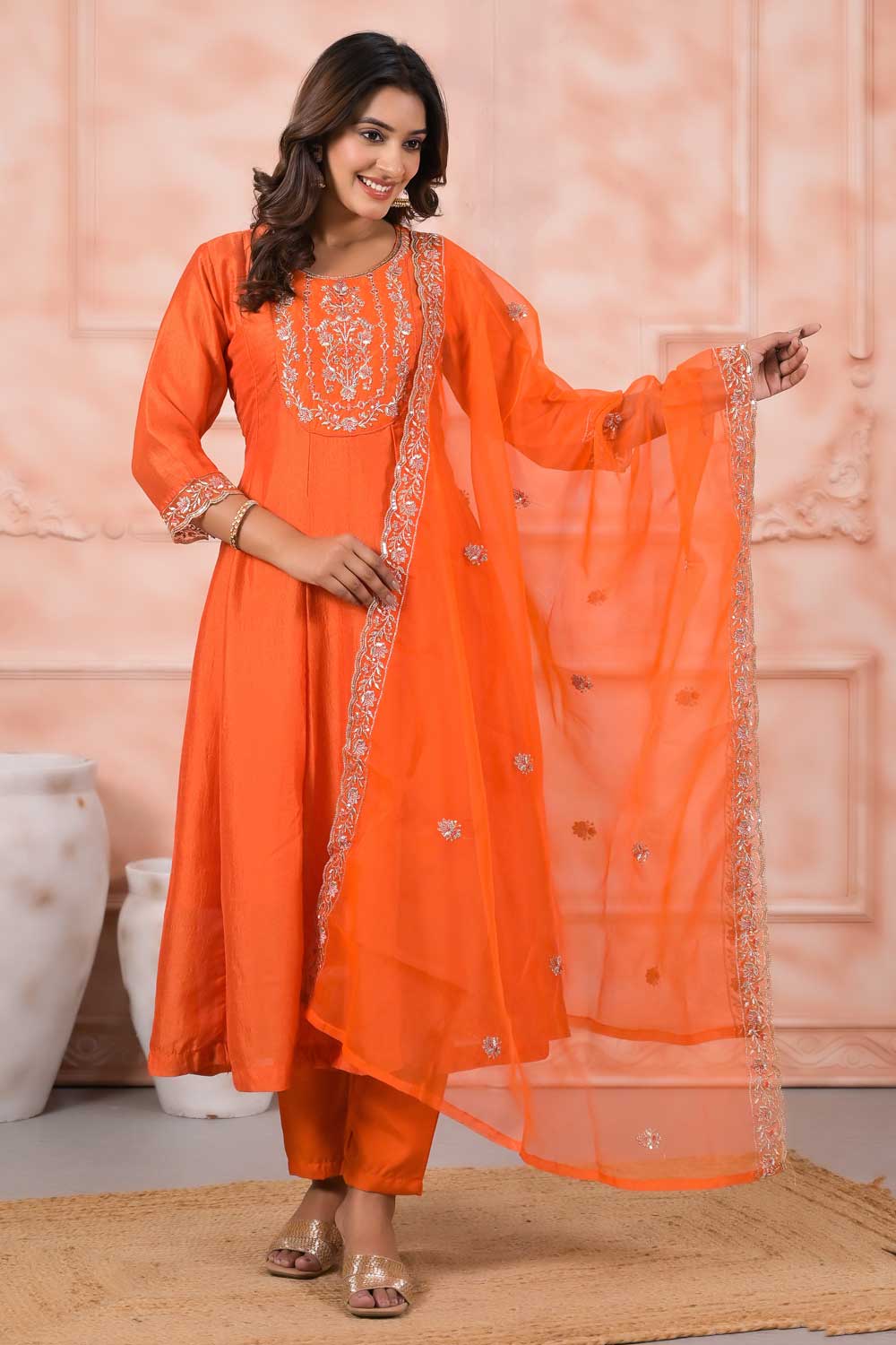 Incredible Rayon Fabric Orange Color Readymade Salwar Suit | Buy Online India