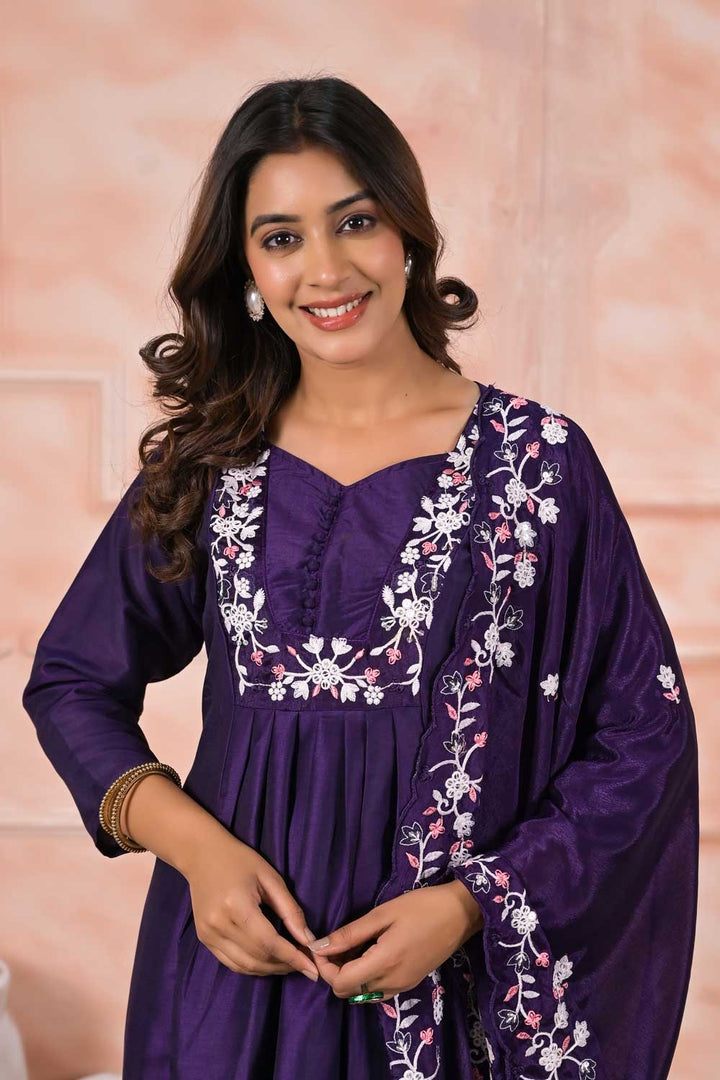 Tempting Rayon Fabric Purple Color Readymade Salwar Suit | Buy Online India