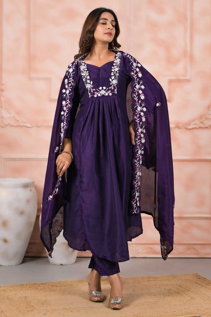 Tempting Rayon Fabric Purple Color Readymade Salwar Suit | Buy Online India