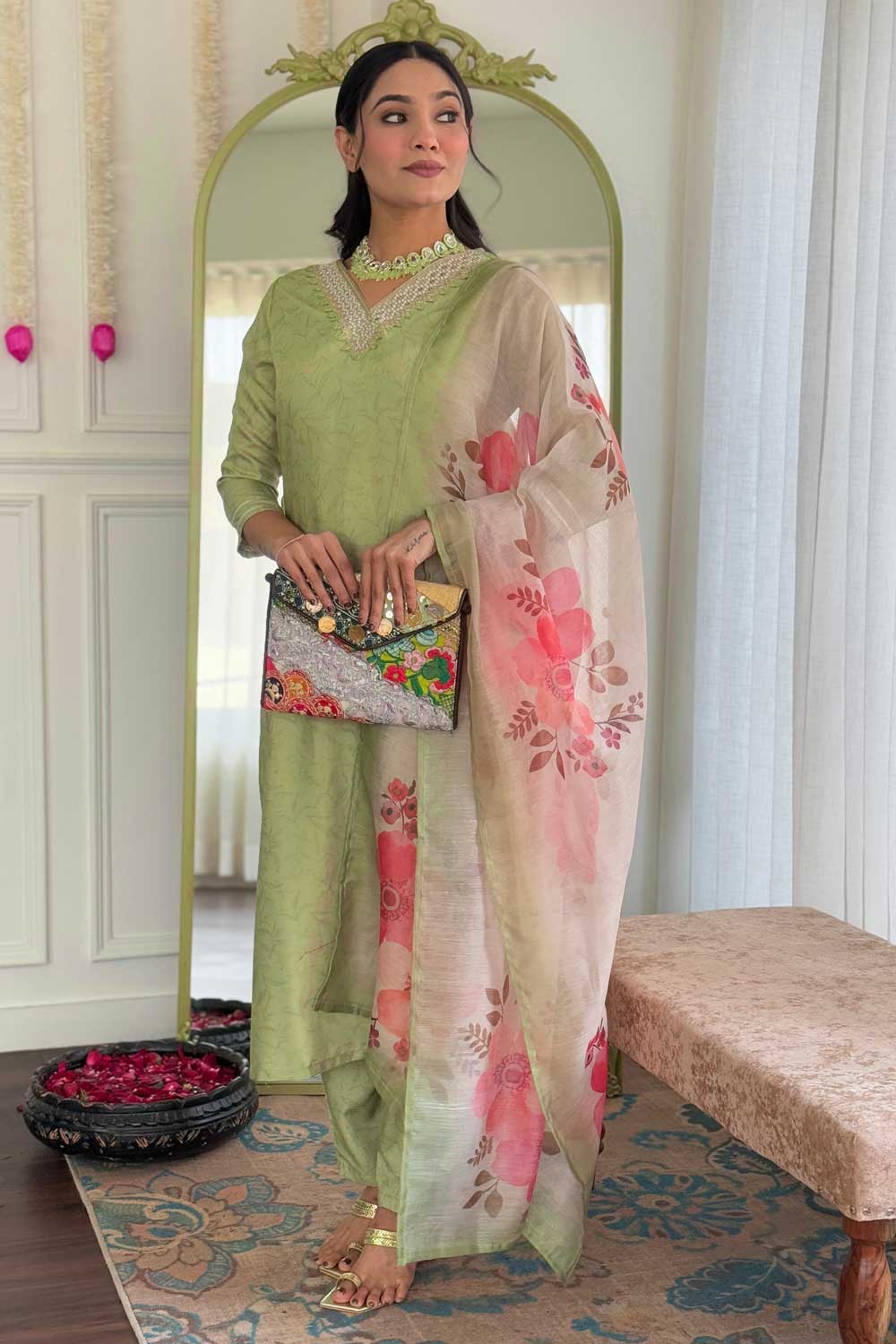 Rayon Fabric Sea Green Color Delicate Readymade Salwar Suit | Buy Online India