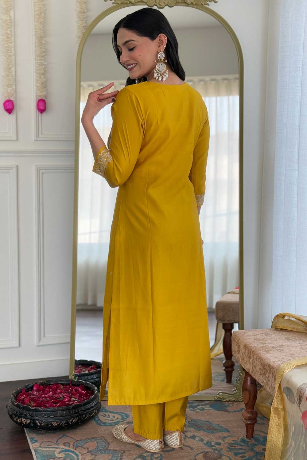 Amazing Mustard Color Viscose Fabric Readymade Salwar Suit | Buy Online India