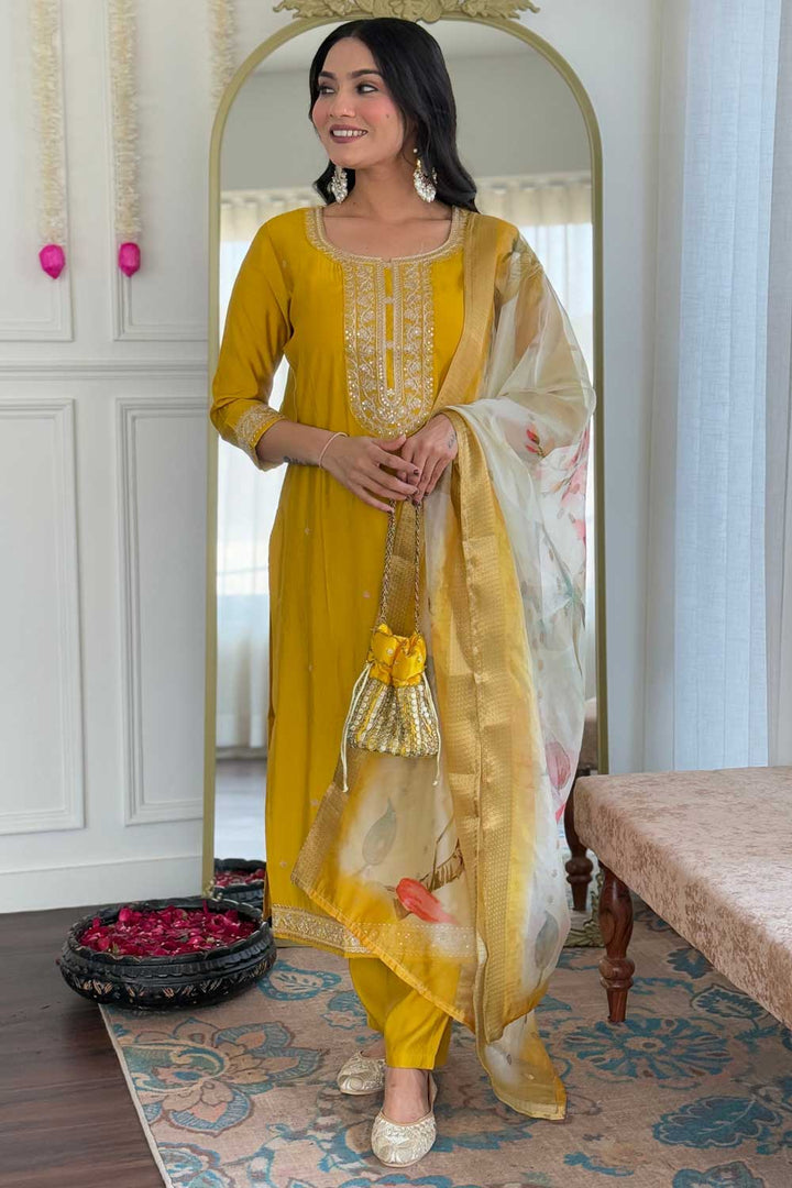 Amazing Mustard Color Viscose Fabric Readymade Salwar Suit | Buy Online India