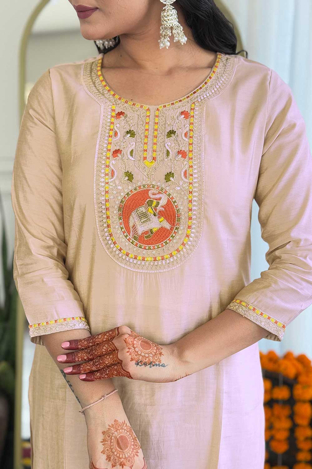 Soothing Beige Color Viscose Fabric Readymade Salwar Suit | Buy Online India