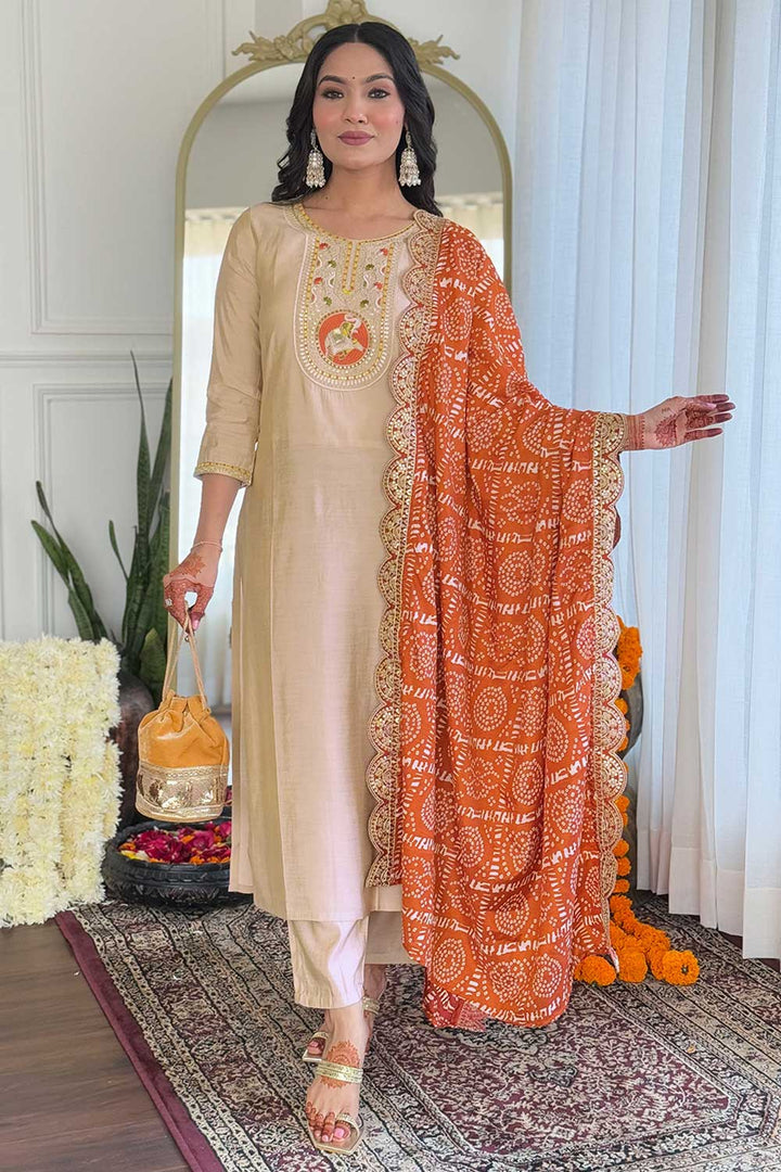 Soothing Beige Color Viscose Fabric Readymade Salwar Suit | Buy Online India