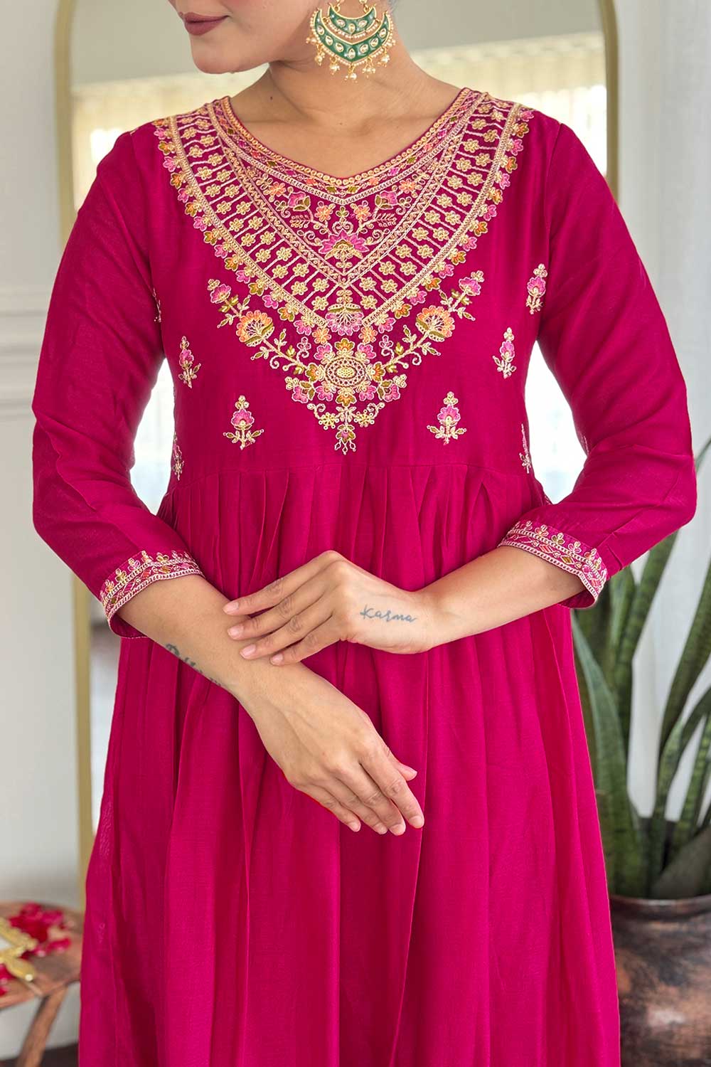 Vichitra Silk Fabric Magenta Color Gorgeous Readymade Salwar Suit | Buy Online India