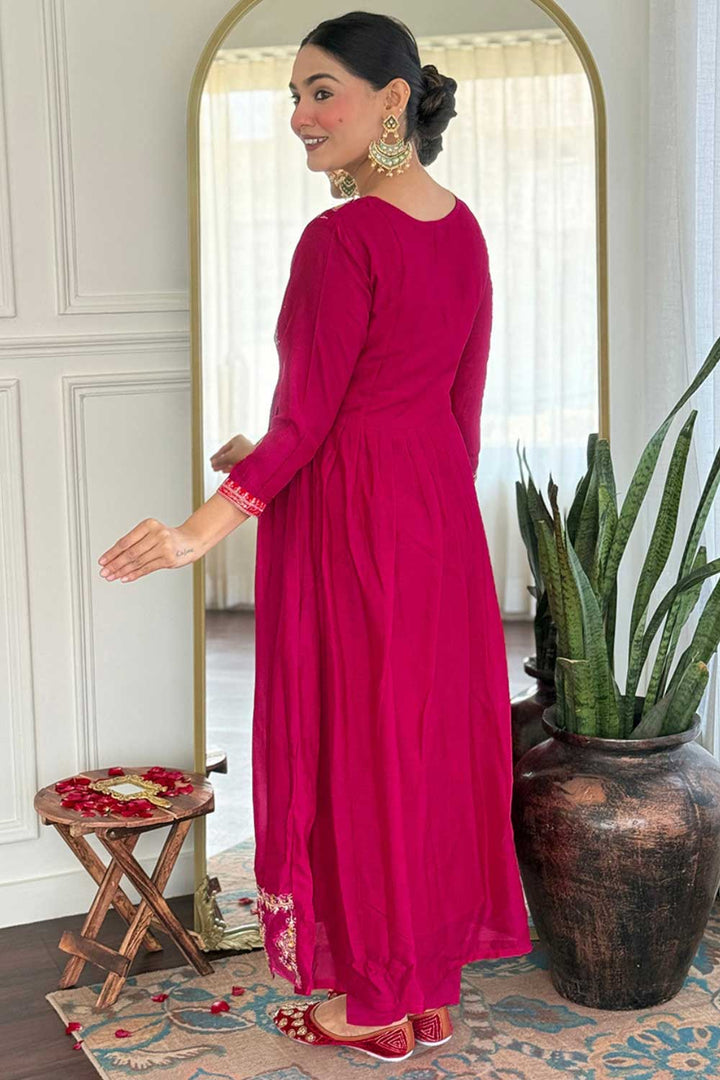 Vichitra Silk Fabric Magenta Color Gorgeous Readymade Salwar Suit | Buy Online India