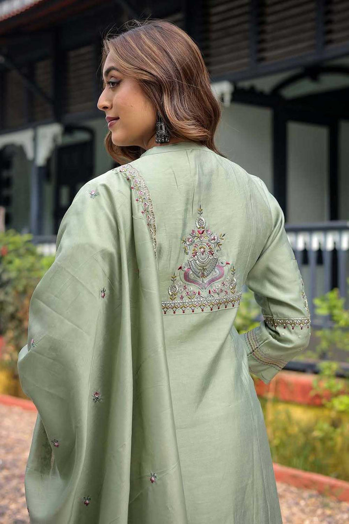 Graceful Muslin Fabric Sea Green Color Readymade Salwar Suit | Buy Online India