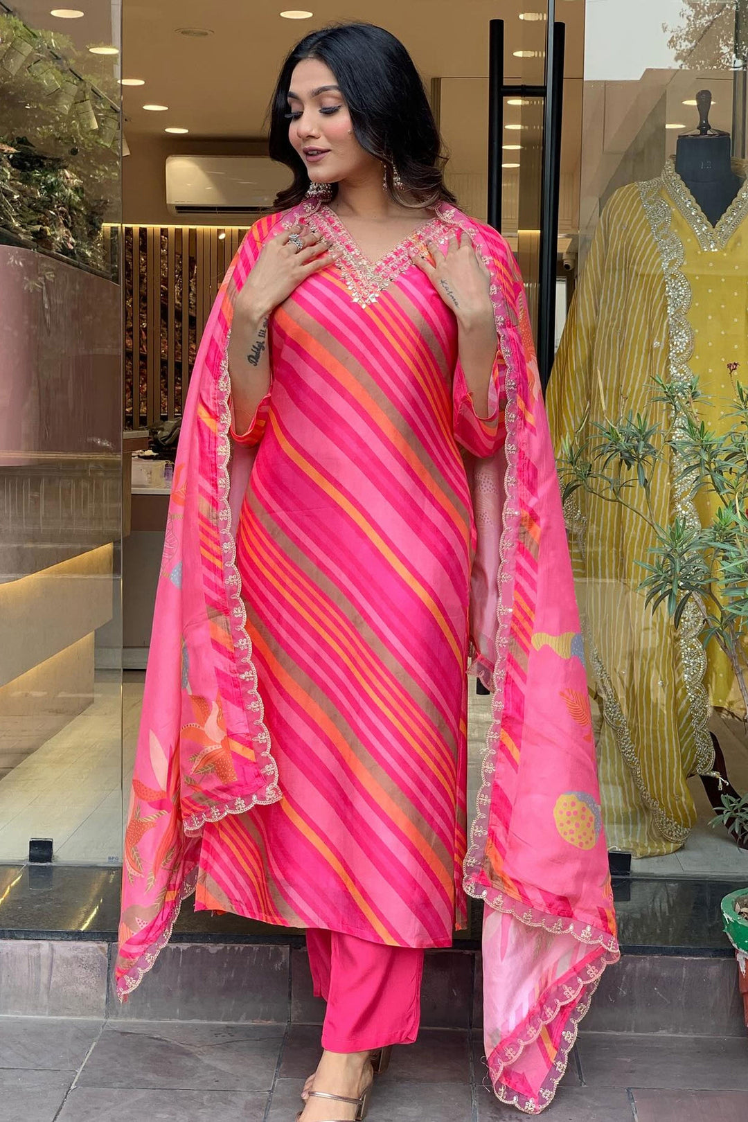 Pink Color Russian Silk Fabric Casual Readymade Salwar Suit | Buy Online India
