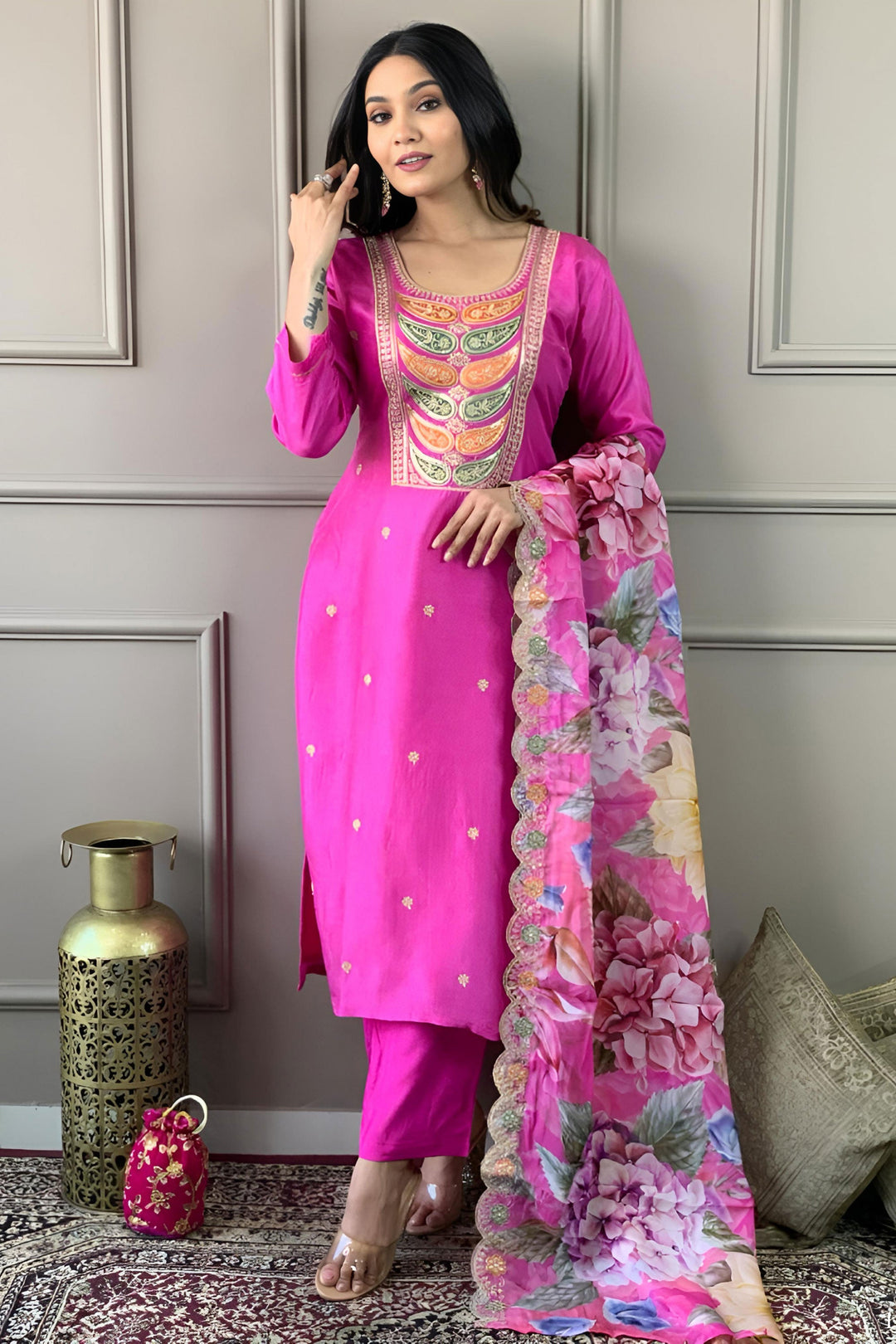 Pink Color Sober Readymade Salwar Suit In Viscose Fabric | Buy Online India