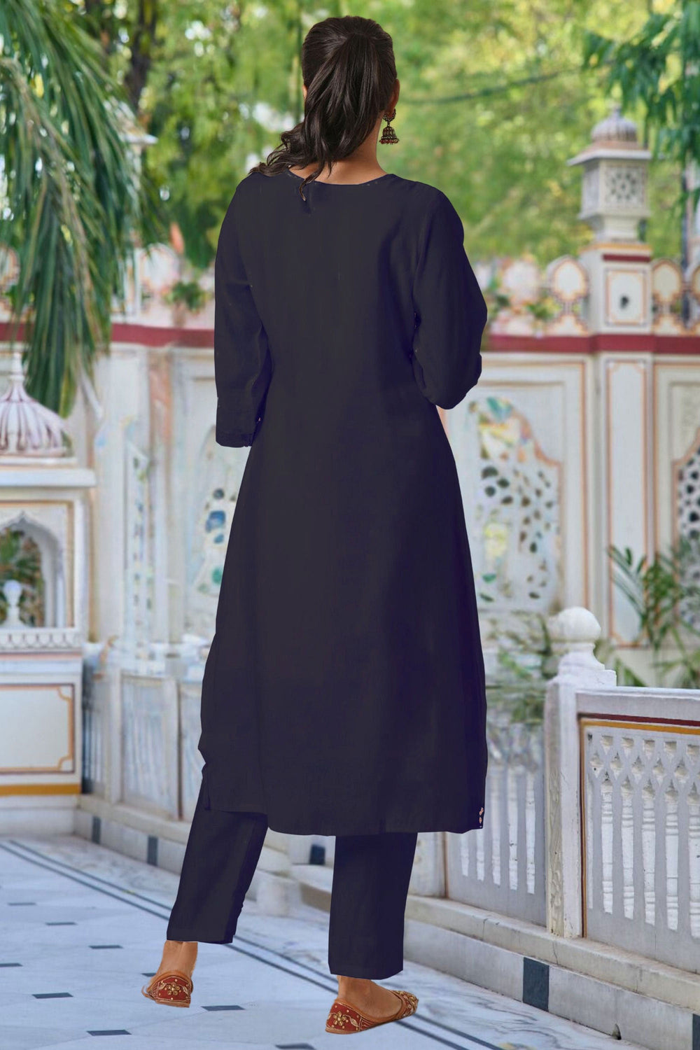 Trendy look Black Color Chanderi Fabric Readymade Salwar Suit | Buy Online India
