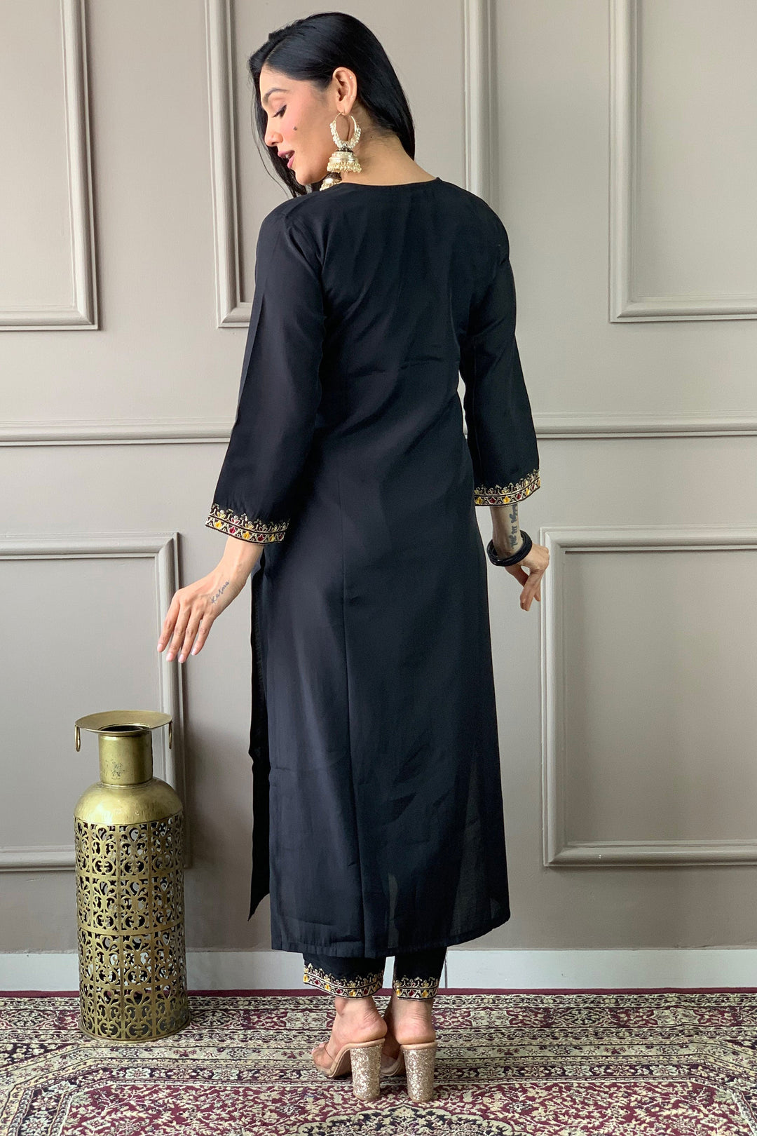 Casual Look Viscose Fabric Black Color Readymade Salwar Suit | Buy Online India