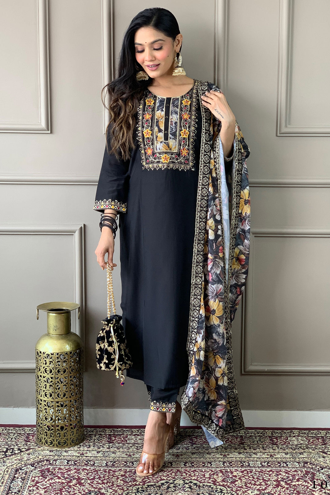 Casual Look Viscose Fabric Black Color Readymade Salwar Suit | Buy Online India