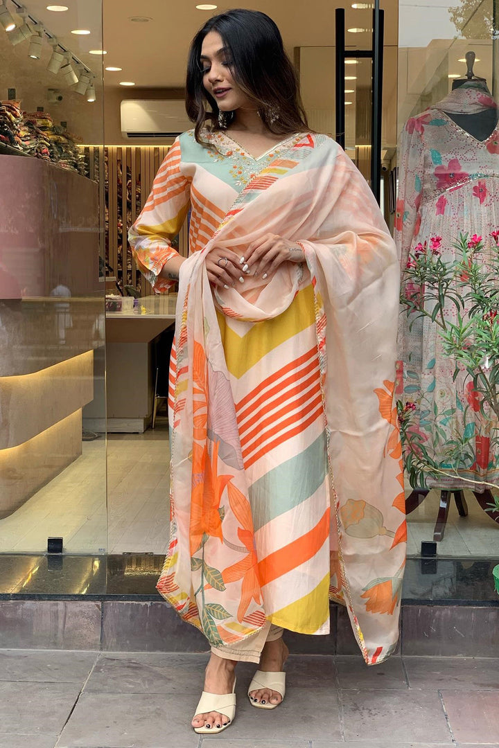 Daily Wear Muslin Fabric Multi Color Readymade Salwar Suit | Buy Online India