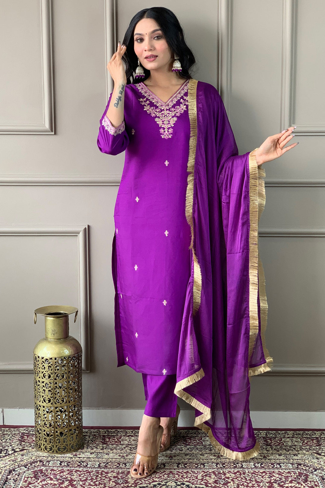 Tempting Viscose Fabric Wine Color Readymade Salwar Suit | Buy Online India