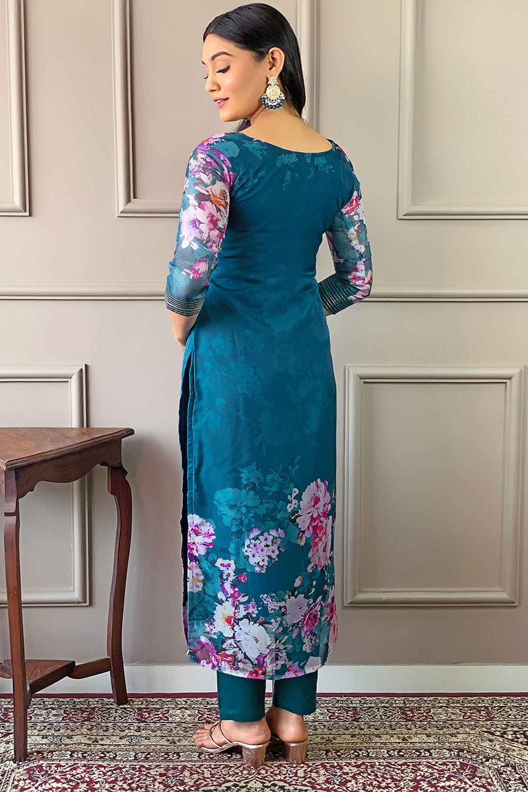 Engaging Teal Color Fancy Fabric Readymade Salwar Suit | Buy Online India
