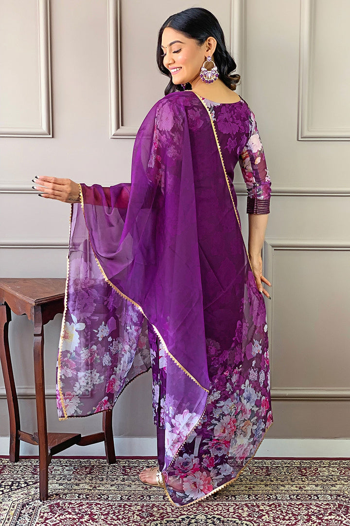 Classic Purple Color Readymade Salwar Suit In Fancy Fabric | Buy Online India