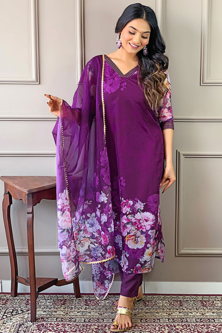 Classic Purple Color Readymade Salwar Suit In Fancy Fabric | Buy Online India
