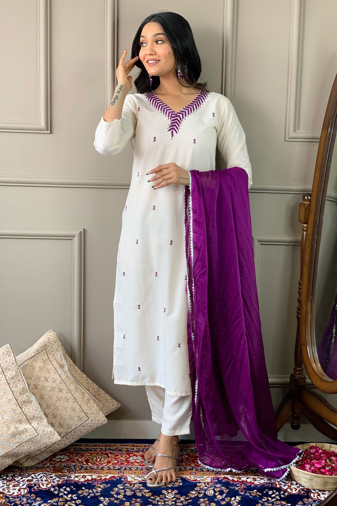 Amazing White Color Rayon Fabric Readymade Salwar Suit | Buy Online India