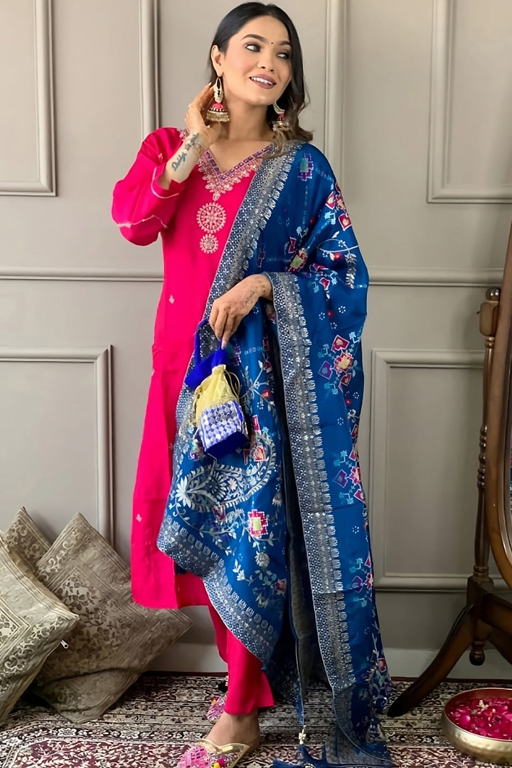 Amazing Rani Color Viscose Fabric Readymade Salwar Kameez | Buy Online India