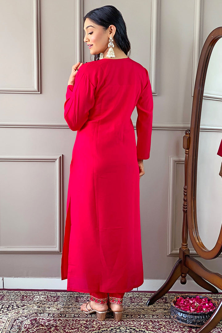 Trendy Viscose Fabric Red Color Readymade Salwar Kameez | Buy Online India