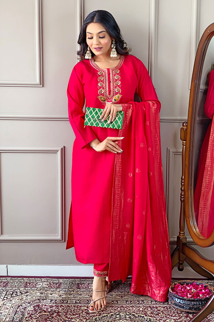Trendy Viscose Fabric Red Color Readymade Salwar Kameez | Buy Online India