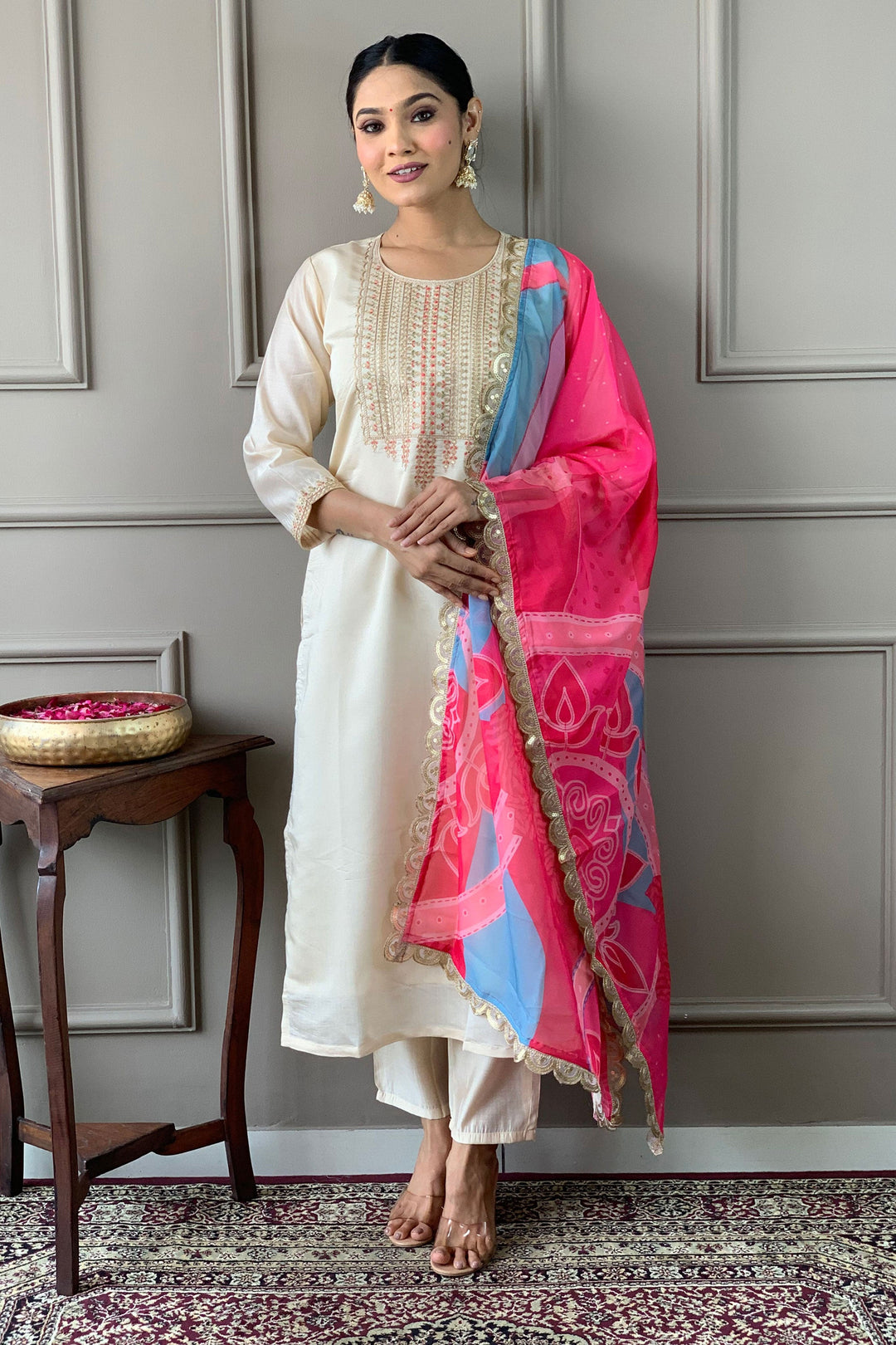 Rayon Fabric Off White Color Gorgeous Readymade Salwar Kameez | Buy Online India